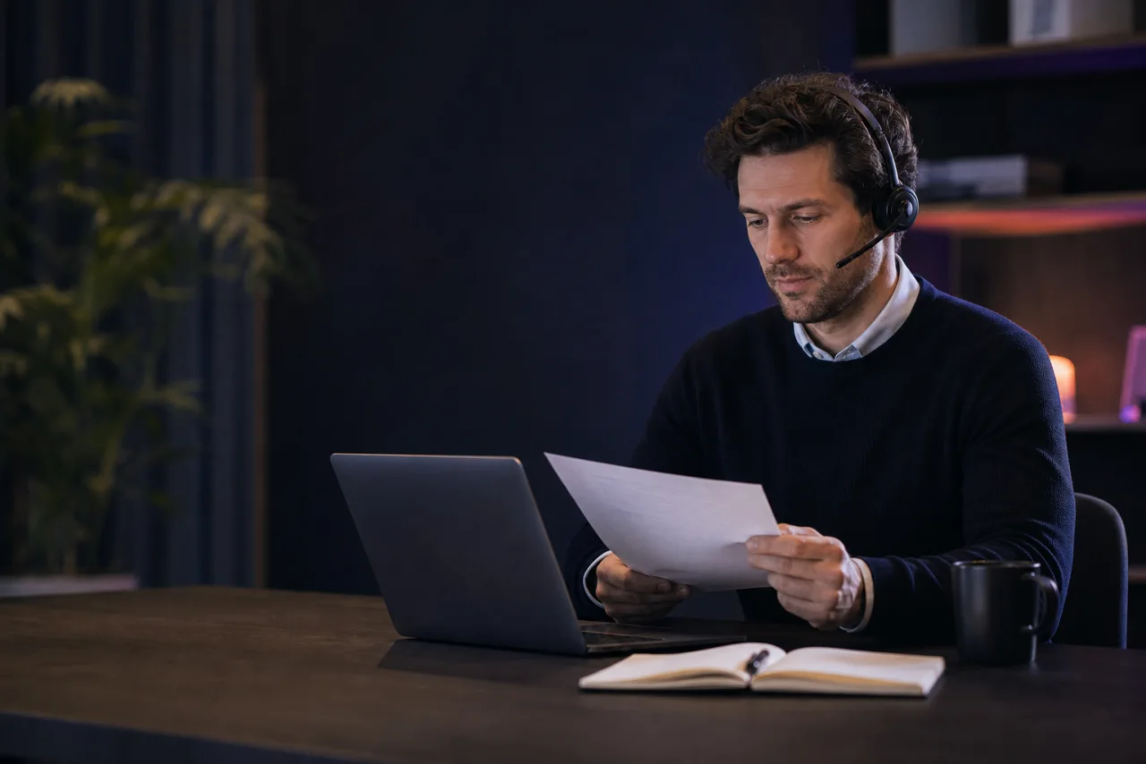 A sales professional preparing thoughtfully for a customer conversation